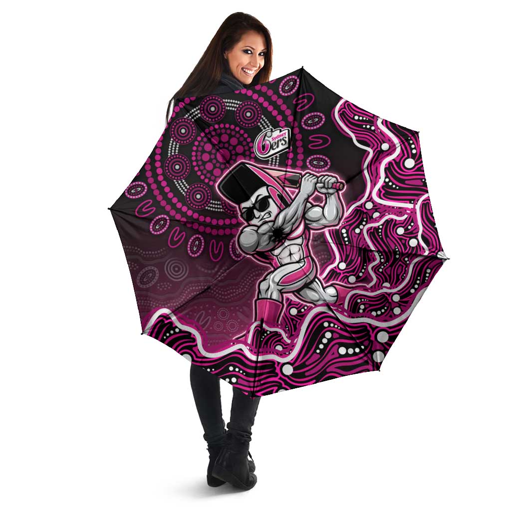 Sydney Sixers Cricket Mascot Umbrella Aboriginal Dot Art Pink And Black Tribal Pattern