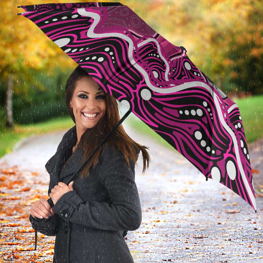 Sydney Sixers Cricket Mascot Umbrella Aboriginal Dot Art Pink And Black Tribal Pattern