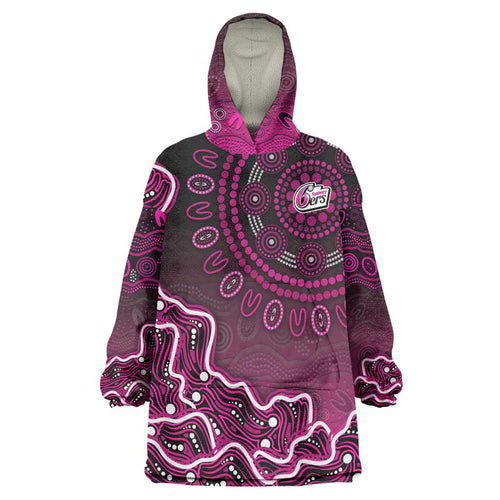 Sydney Sixers Cricket Mascot Wearable Blanket Hoodie Aboriginal Dot Art Pink And Black Tribal Pattern