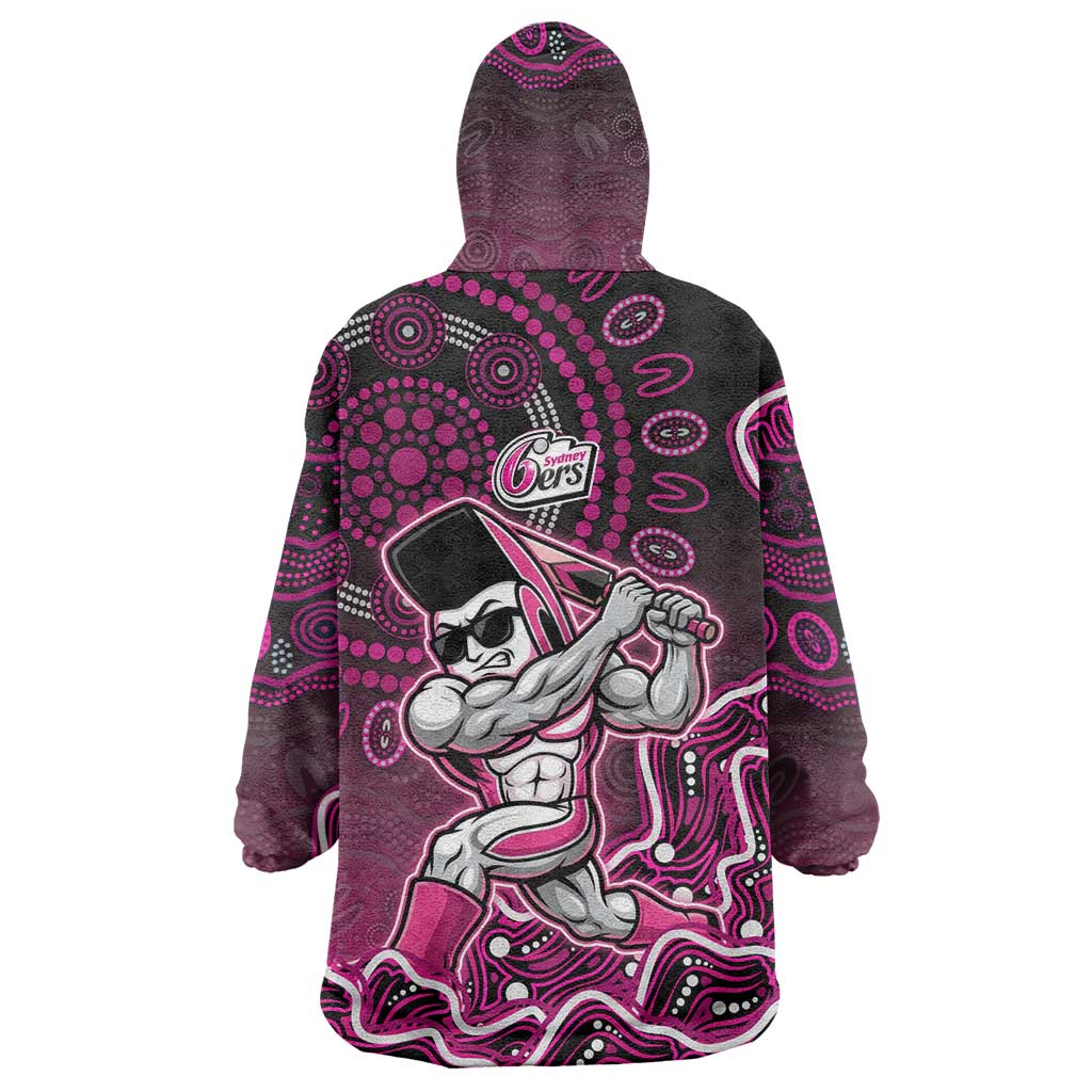 Sydney Sixers Cricket Mascot Wearable Blanket Hoodie Aboriginal Dot Art Pink And Black Tribal Pattern