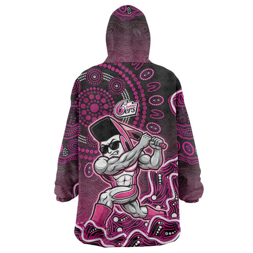 Sydney Sixers Cricket Mascot Wearable Blanket Hoodie Aboriginal Dot Art Pink And Black Tribal Pattern