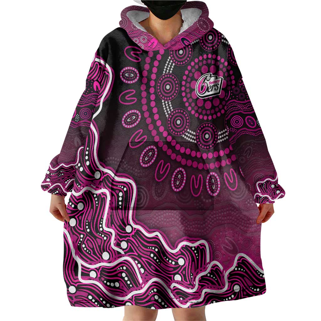 Sydney Sixers Cricket Mascot Wearable Blanket Hoodie Aboriginal Dot Art Pink And Black Tribal Pattern
