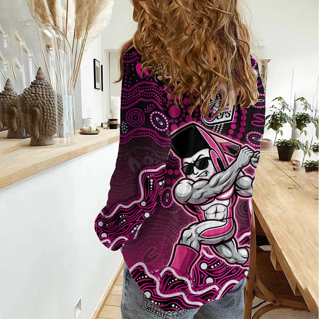 Sydney Sixers Cricket Mascot Women Casual Shirt Aboriginal Dot Art Pink And Black Tribal Pattern