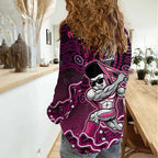 Sydney Sixers Cricket Mascot Women Casual Shirt Aboriginal Dot Art Pink And Black Tribal Pattern