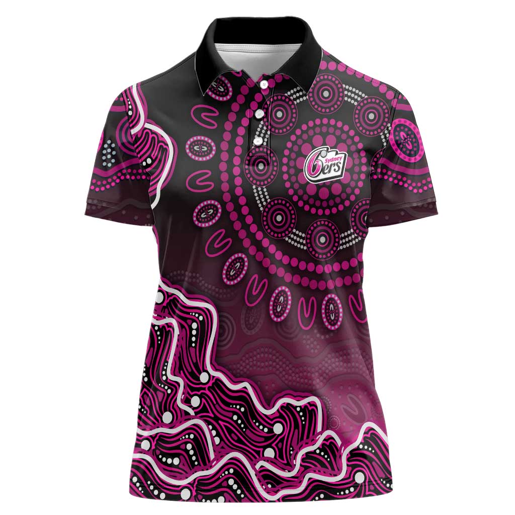 Sydney Sixers Cricket Mascot Women Polo Shirt Aboriginal Dot Art Pink And Black Tribal Pattern
