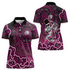 Sydney Sixers Cricket Mascot Women Polo Shirt Aboriginal Dot Art Pink And Black Tribal Pattern