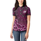 Sydney Sixers Cricket Mascot Women Polo Shirt Aboriginal Dot Art Pink And Black Tribal Pattern