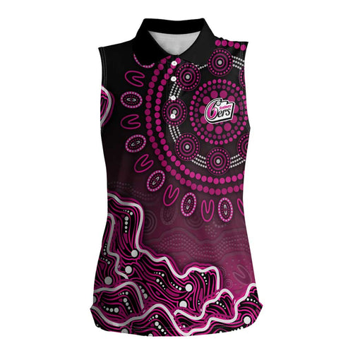 Sydney Sixers Cricket Mascot Women Sleeveless Polo Shirt Aboriginal Dot Art Pink And Black Tribal Pattern