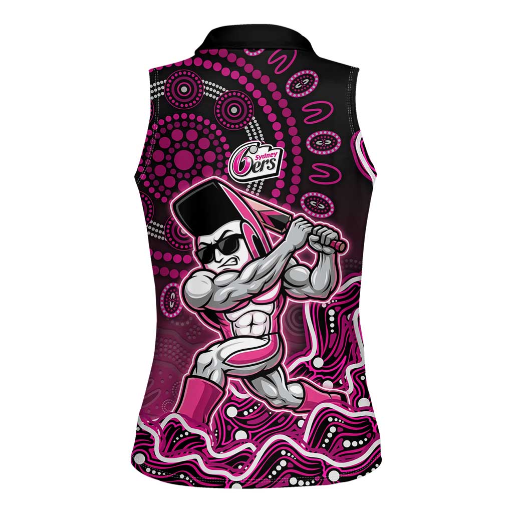 Sydney Sixers Cricket Mascot Women Sleeveless Polo Shirt Aboriginal Dot Art Pink And Black Tribal Pattern