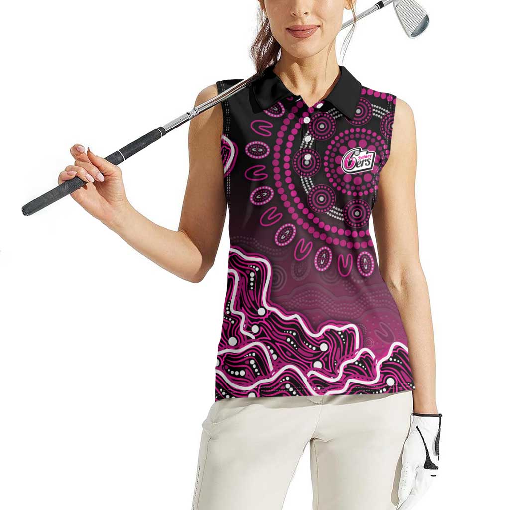 Sydney Sixers Cricket Mascot Women Sleeveless Polo Shirt Aboriginal Dot Art Pink And Black Tribal Pattern