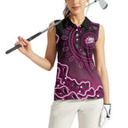 Sydney Sixers Cricket Mascot Women Sleeveless Polo Shirt Aboriginal Dot Art Pink And Black Tribal Pattern