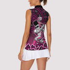 Sydney Sixers Cricket Mascot Women Sleeveless Polo Shirt Aboriginal Dot Art Pink And Black Tribal Pattern