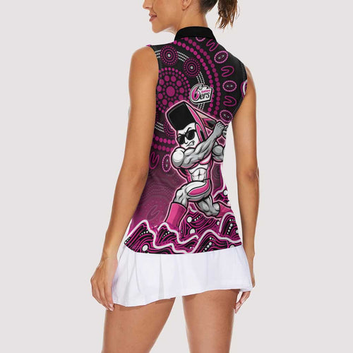 Sydney Sixers Cricket Mascot Women Sleeveless Polo Shirt Aboriginal Dot Art Pink And Black Tribal Pattern