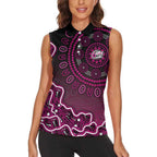 Sydney Sixers Cricket Mascot Women Sleeveless Polo Shirt Aboriginal Dot Art Pink And Black Tribal Pattern