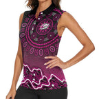 Sydney Sixers Cricket Mascot Women Sleeveless Polo Shirt Aboriginal Dot Art Pink And Black Tribal Pattern