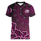Sydney Sixers Cricket Mascot Women V-Neck T-Shirt Aboriginal Dot Art Pink And Black Tribal Pattern
