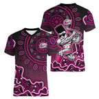 Sydney Sixers Cricket Mascot Women V-Neck T-Shirt Aboriginal Dot Art Pink And Black Tribal Pattern