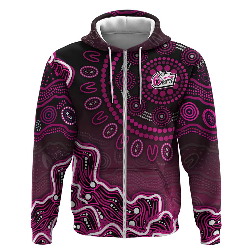 Sydney Sixers Cricket Mascot Zip Hoodie Aboriginal Dot Art Pink And Black Tribal Pattern