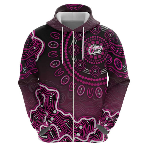 Sydney Sixers Cricket Mascot Zip Hoodie Aboriginal Dot Art Pink And Black Tribal Pattern