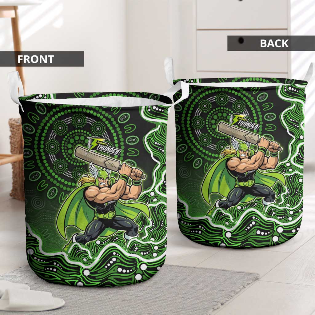 Sydney Thunder Cricket Mascot Laundry Basket Aboriginal Dot Art Green And Black Tribal Pattern