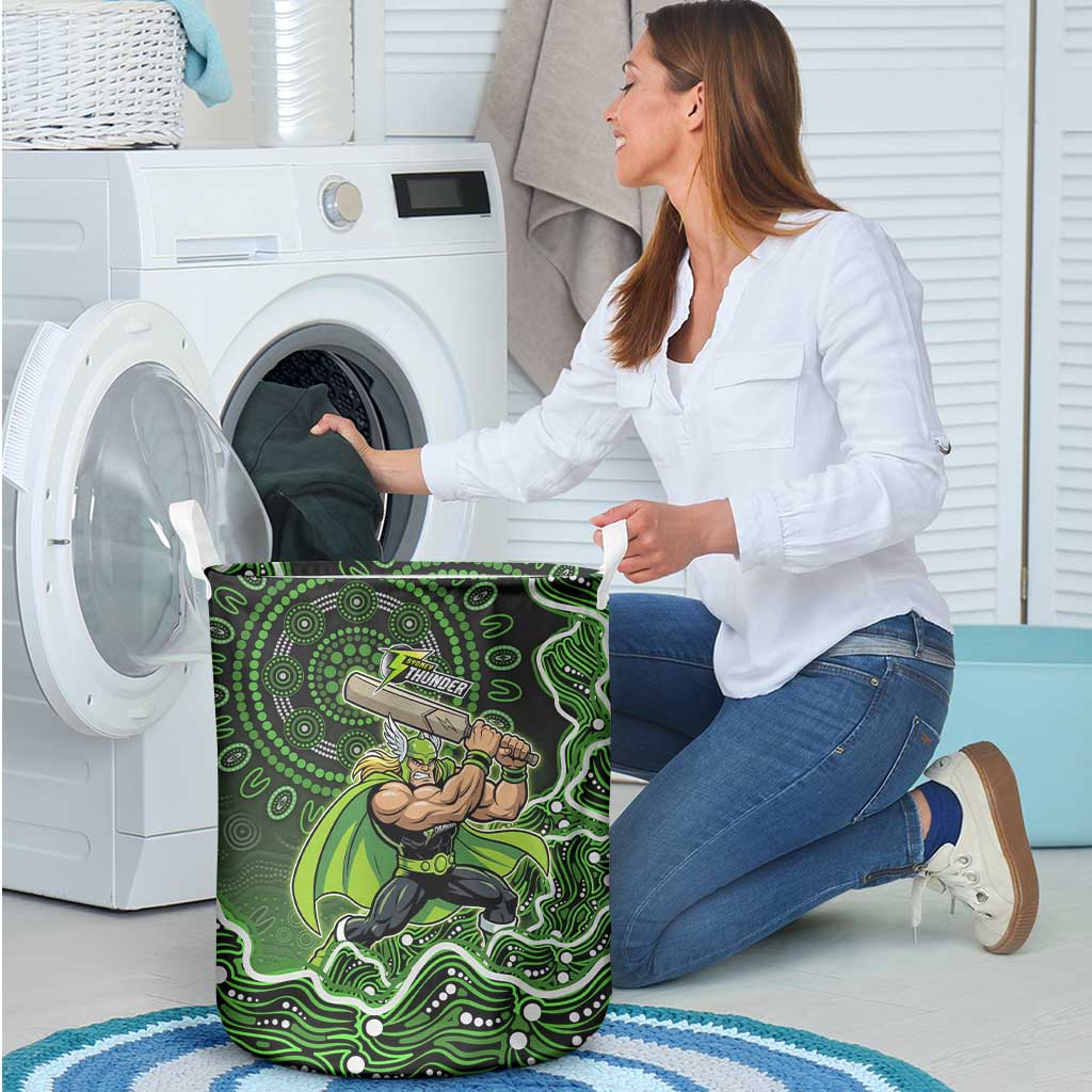 Sydney Thunder Cricket Mascot Laundry Basket Aboriginal Dot Art Green And Black Tribal Pattern