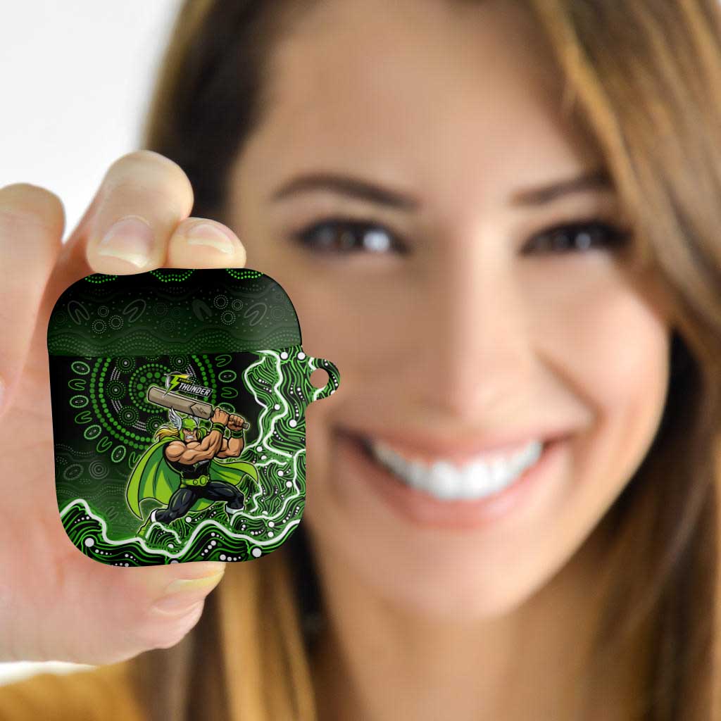 Sydney Thunder Cricket Mascot AirPods Case Aboriginal Dot Art Green And Black Tribal Pattern