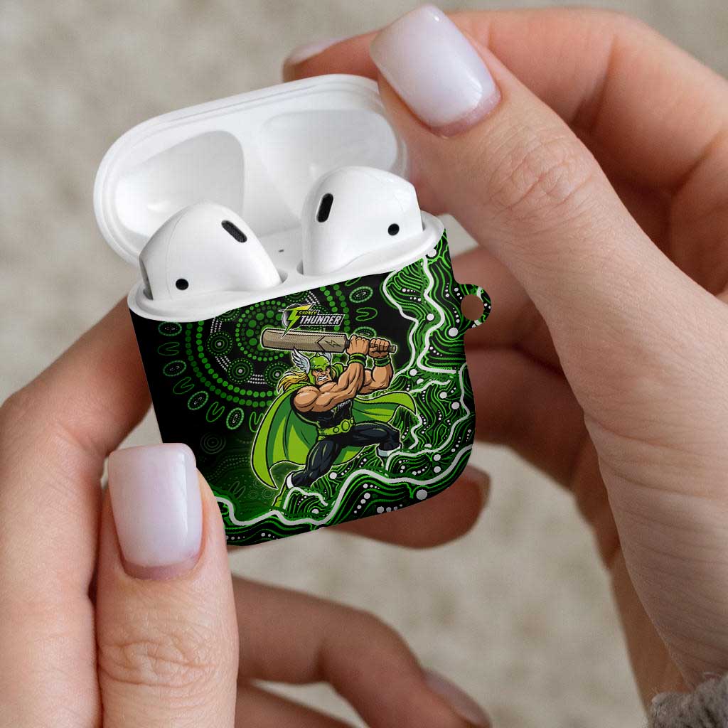 Sydney Thunder Cricket Mascot AirPods Case Aboriginal Dot Art Green And Black Tribal Pattern