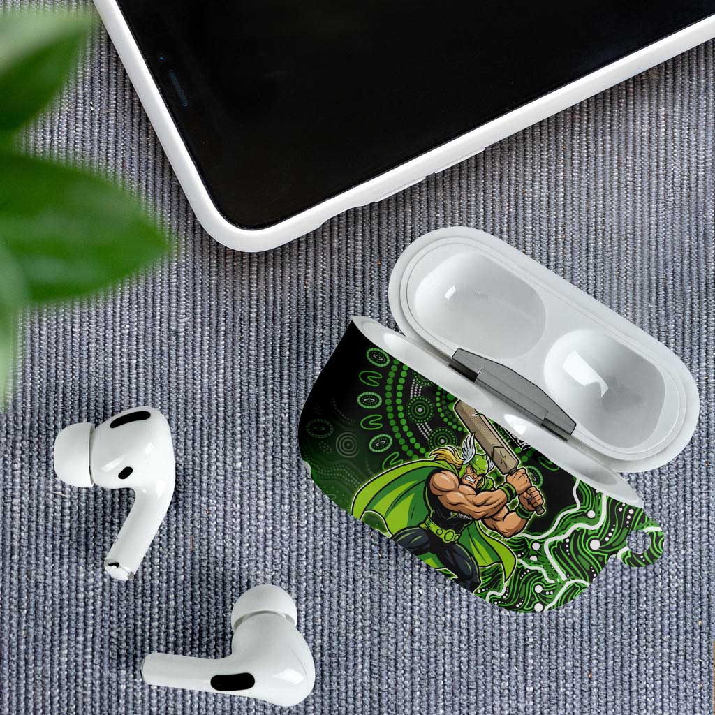 Sydney Thunder Cricket Mascot AirPods Case Aboriginal Dot Art Green And Black Tribal Pattern
