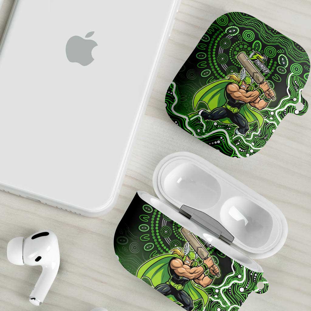 Sydney Thunder Cricket Mascot AirPods Case Aboriginal Dot Art Green And Black Tribal Pattern