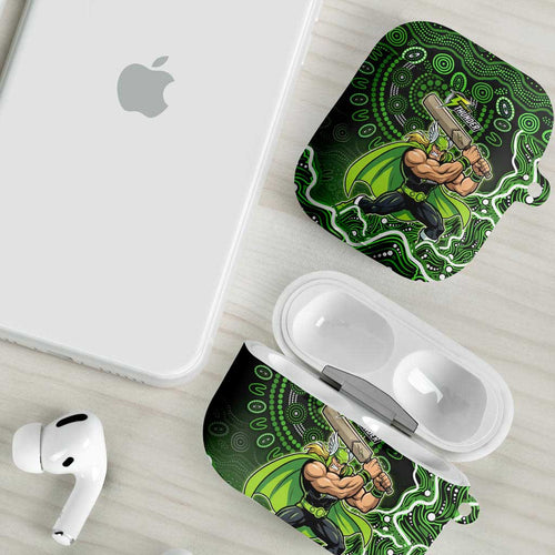 Sydney Thunder Cricket Mascot AirPods Case Aboriginal Dot Art Green And Black Tribal Pattern