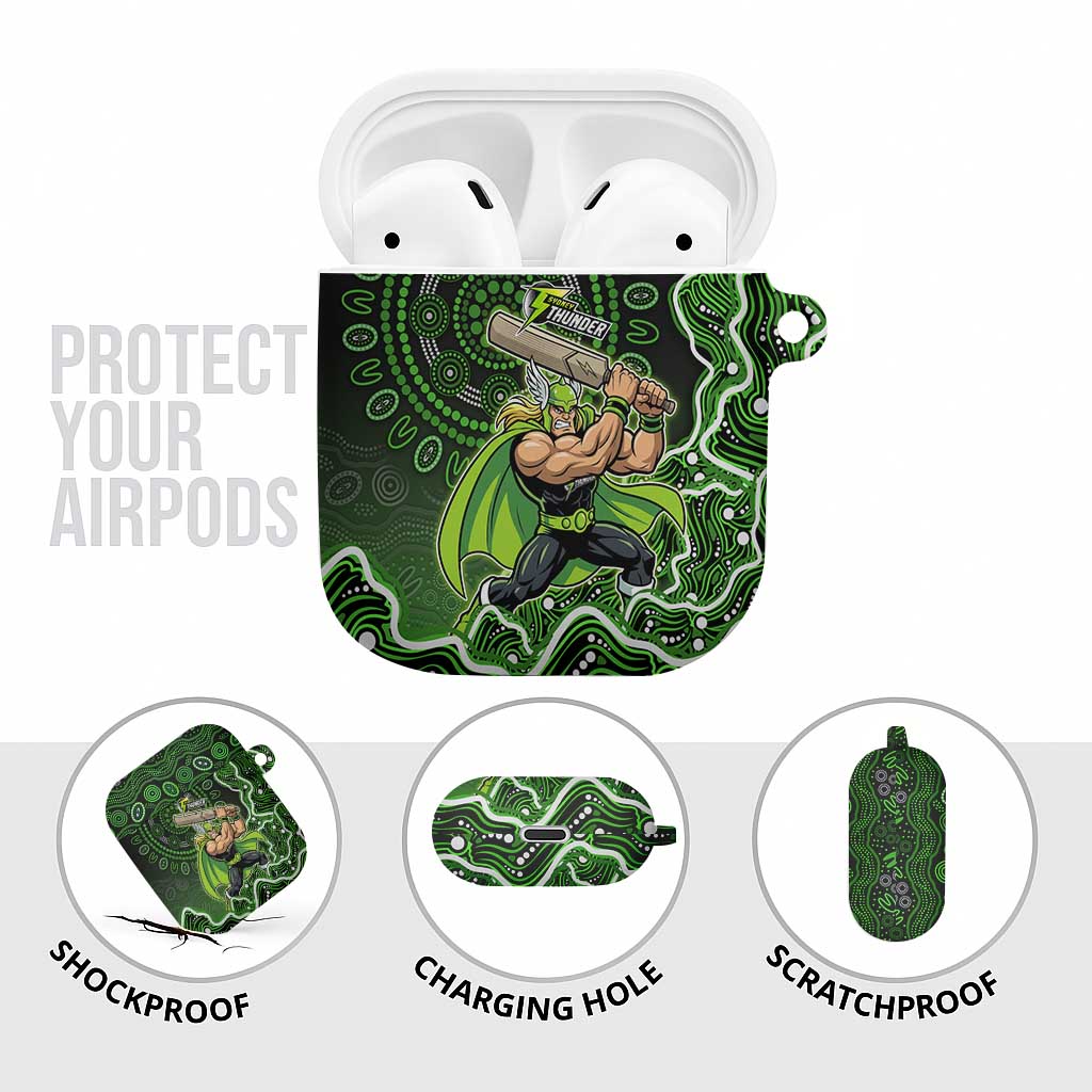 Sydney Thunder Cricket Mascot AirPods Case Aboriginal Dot Art Green And Black Tribal Pattern