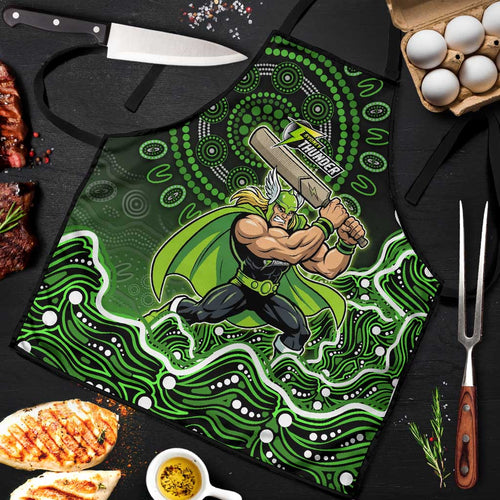Sydney Thunder Cricket Mascot Apron Aboriginal Dot Art Green And Black Tribal Pattern