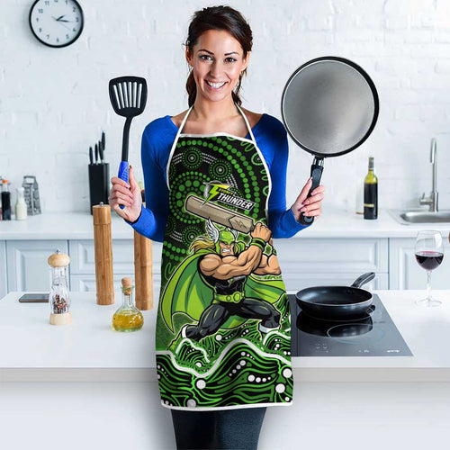 Sydney Thunder Cricket Mascot Apron Aboriginal Dot Art Green And Black Tribal Pattern