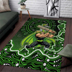 Sydney Thunder Cricket Mascot Area Rug Aboriginal Dot Art Green And Black Tribal Pattern