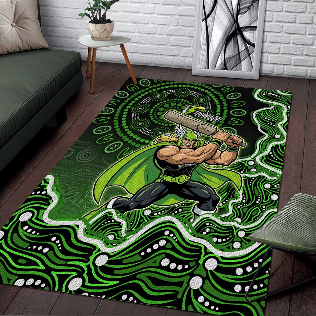 Sydney Thunder Cricket Mascot Area Rug Aboriginal Dot Art Green And Black Tribal Pattern