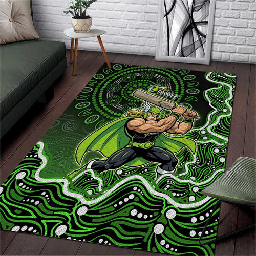 Sydney Thunder Cricket Mascot Area Rug Aboriginal Dot Art Green And Black Tribal Pattern