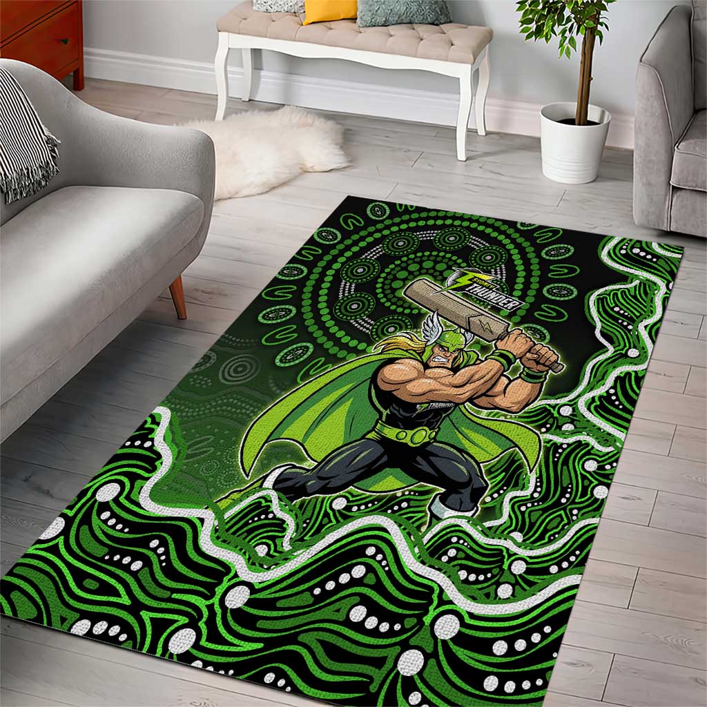 Sydney Thunder Cricket Mascot Area Rug Aboriginal Dot Art Green And Black Tribal Pattern