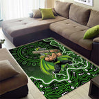 Sydney Thunder Cricket Mascot Area Rug Aboriginal Dot Art Green And Black Tribal Pattern