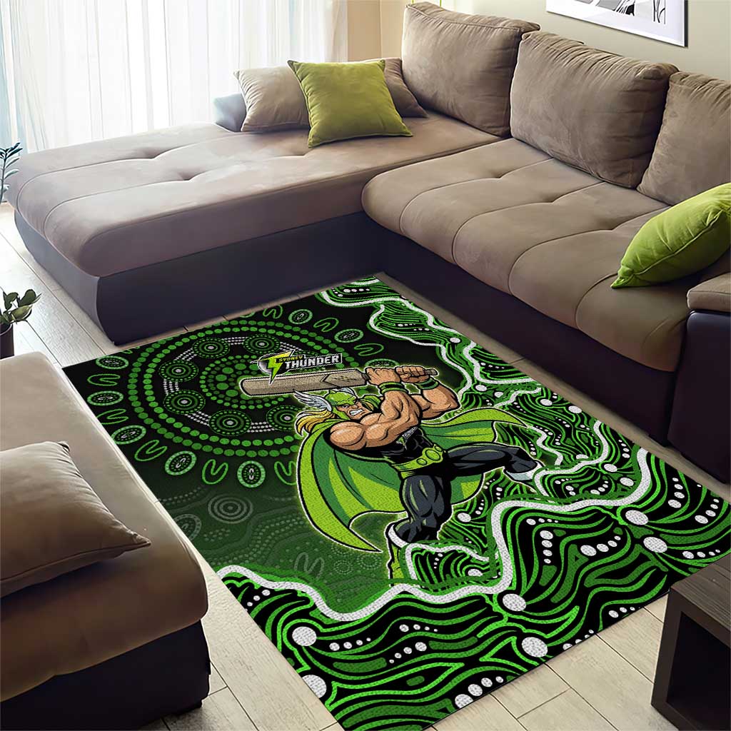 Sydney Thunder Cricket Mascot Area Rug Aboriginal Dot Art Green And Black Tribal Pattern