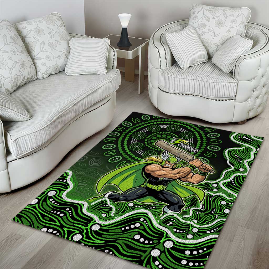 Sydney Thunder Cricket Mascot Area Rug Aboriginal Dot Art Green And Black Tribal Pattern