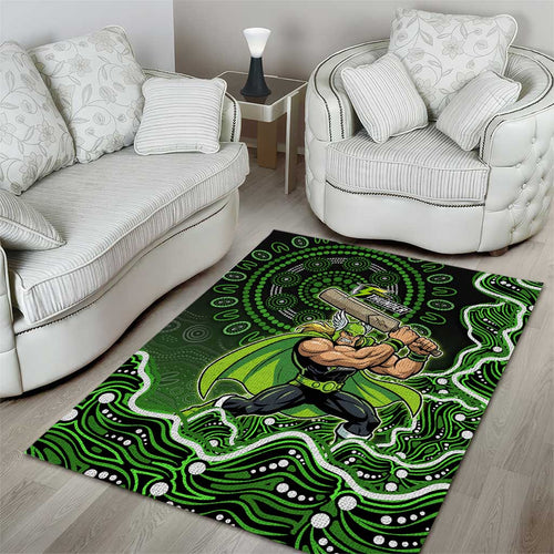 Sydney Thunder Cricket Mascot Area Rug Aboriginal Dot Art Green And Black Tribal Pattern