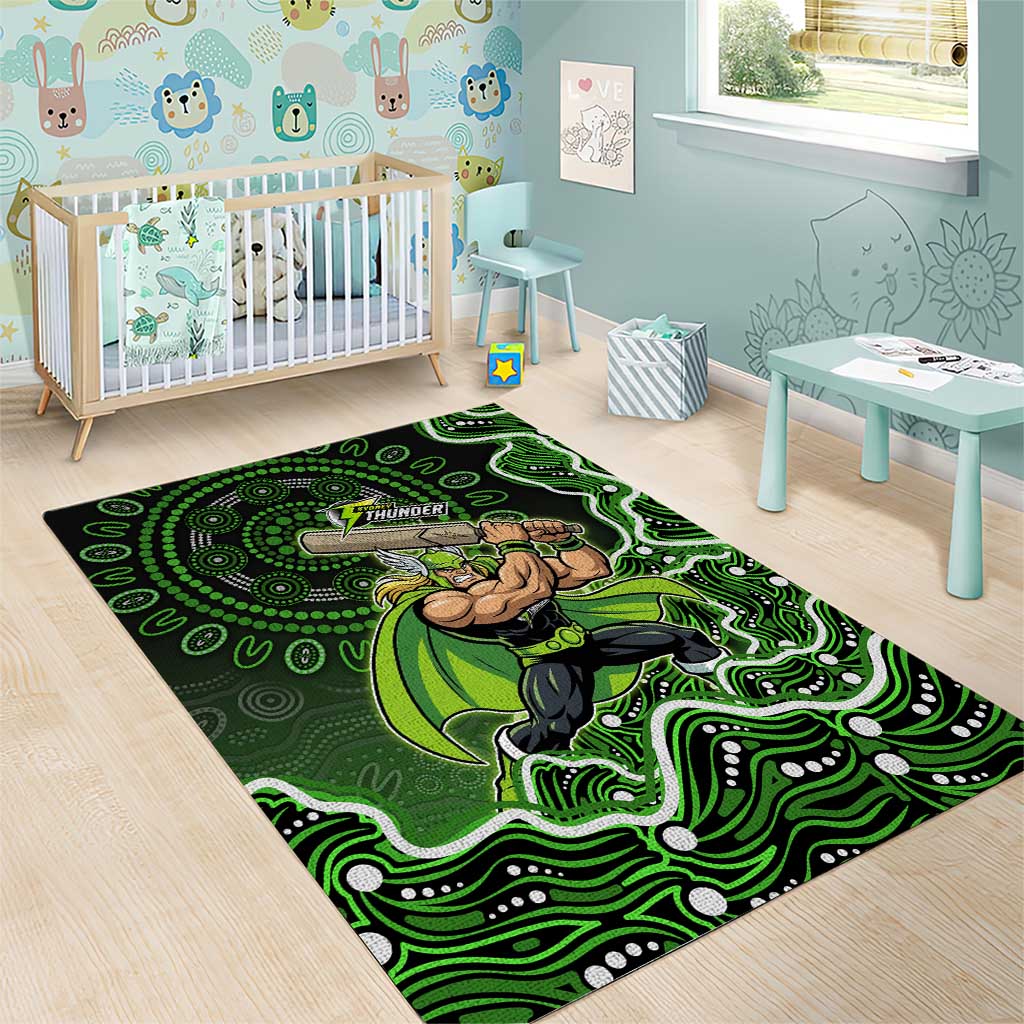 Sydney Thunder Cricket Mascot Area Rug Aboriginal Dot Art Green And Black Tribal Pattern
