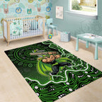 Sydney Thunder Cricket Mascot Area Rug Aboriginal Dot Art Green And Black Tribal Pattern