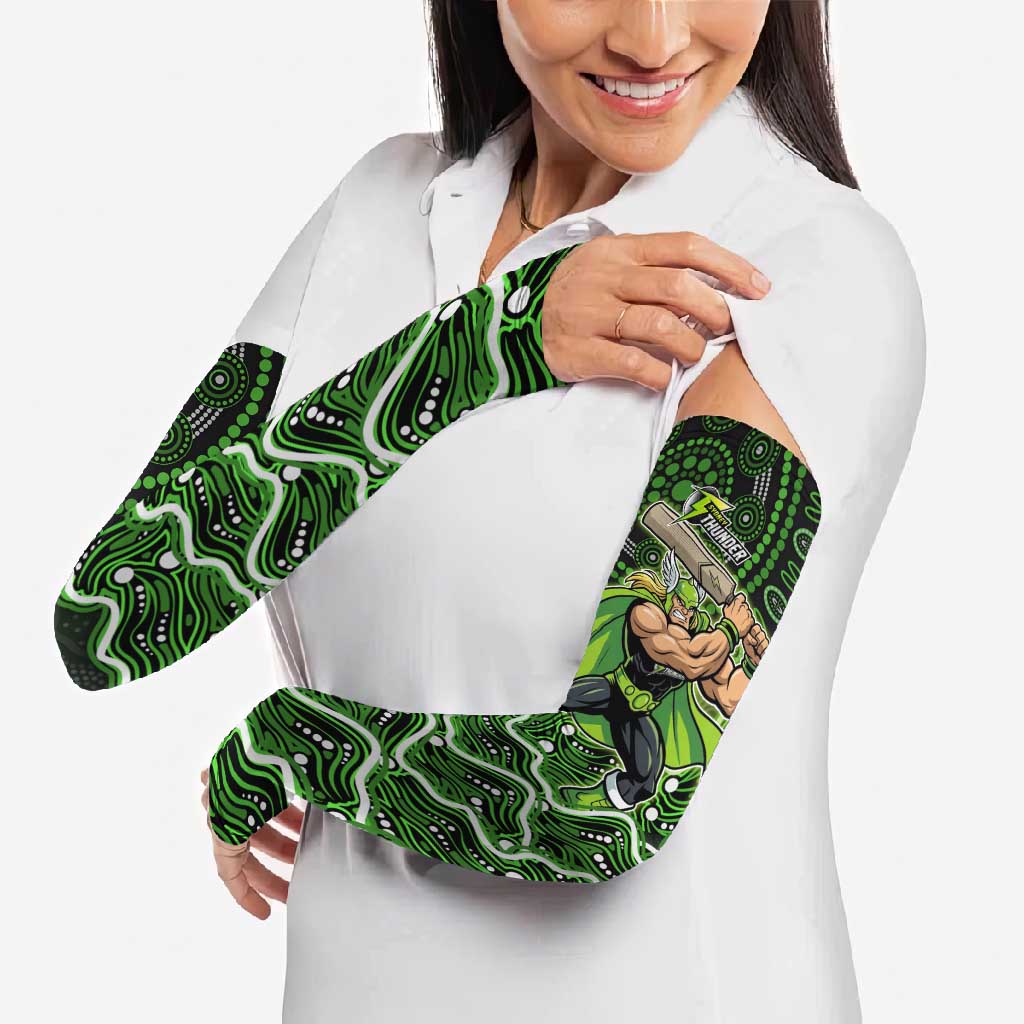 Sydney Thunder Cricket Mascot Arm Sleeves Aboriginal Dot Art Green And Black Tribal Pattern