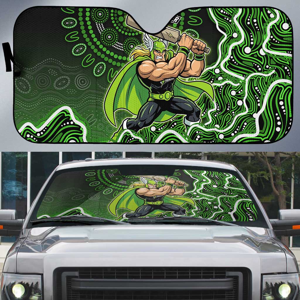 Sydney Thunder Cricket Mascot Auto Sun Shade Aboriginal Dot Art Green And Black Tribal Pattern