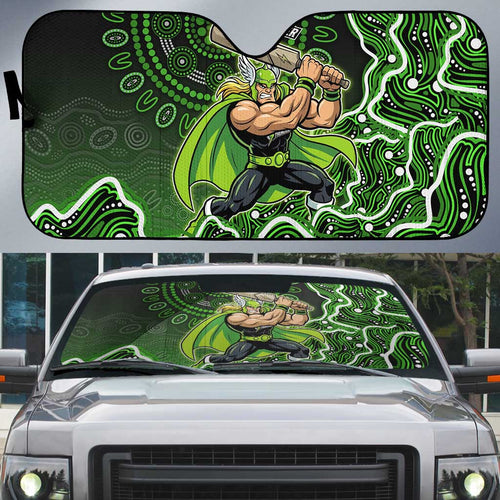 Sydney Thunder Cricket Mascot Auto Sun Shade Aboriginal Dot Art Green And Black Tribal Pattern