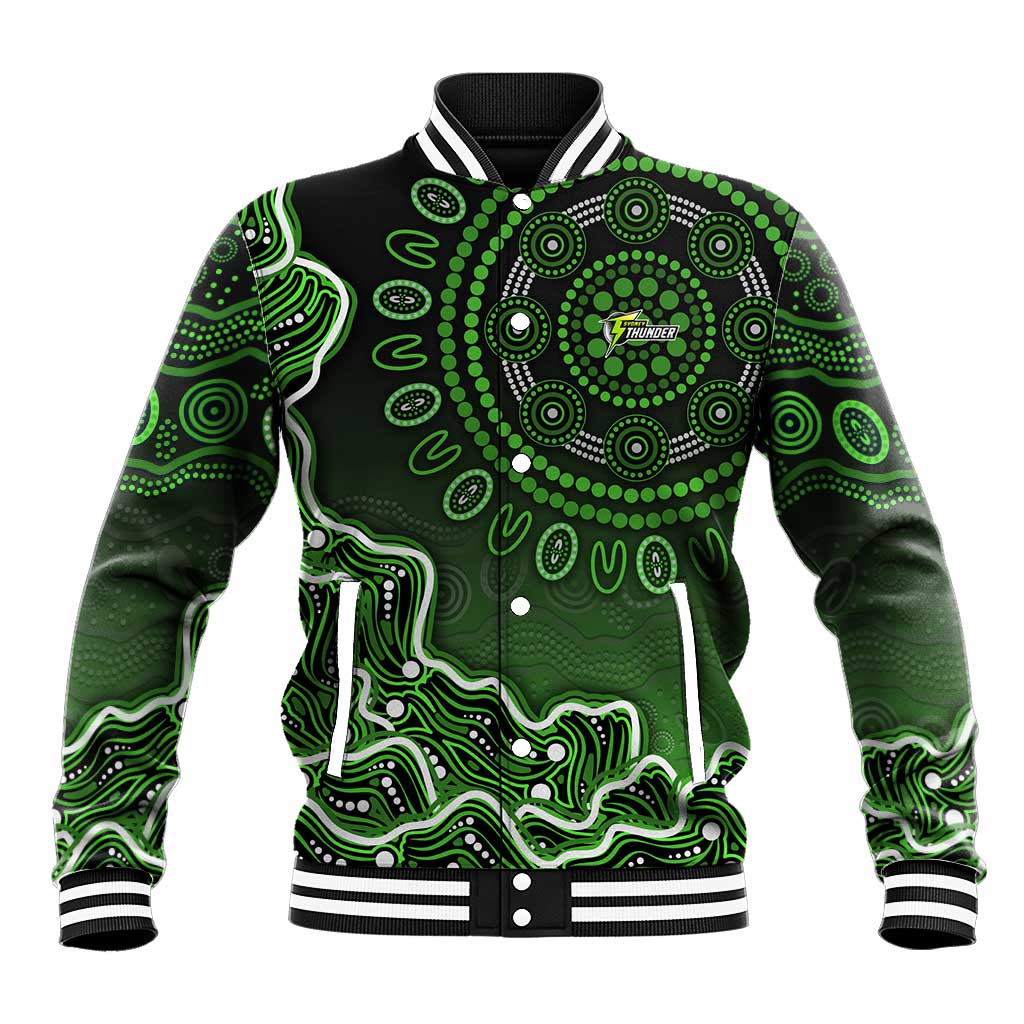 Sydney Thunder Cricket Mascot Baseball Jacket Aboriginal Dot Art Green And Black Tribal Pattern