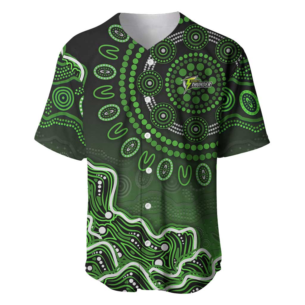 Sydney Thunder Cricket Mascot Baseball Jersey Aboriginal Dot Art Green And Black Tribal Pattern