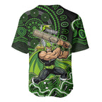 Sydney Thunder Cricket Mascot Baseball Jersey Aboriginal Dot Art Green And Black Tribal Pattern