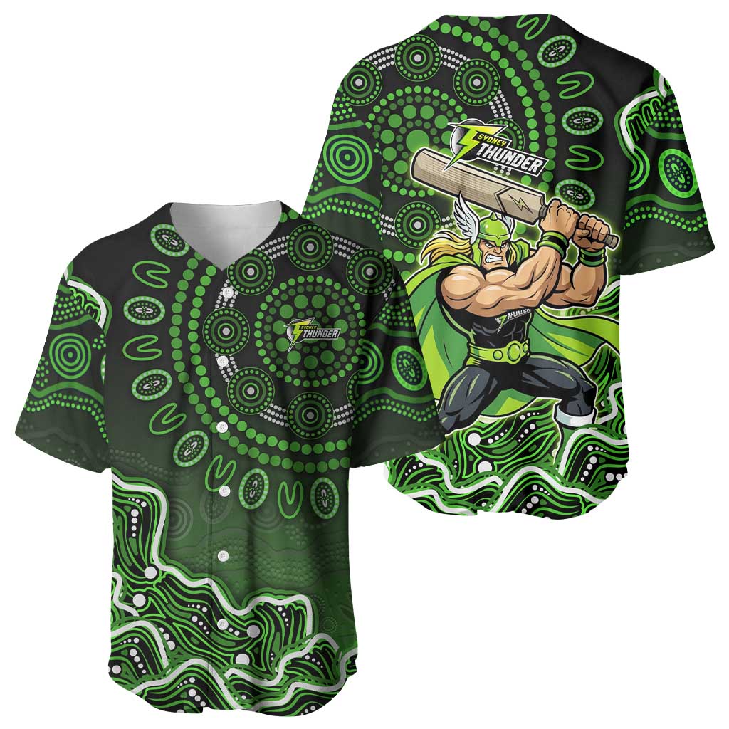 Sydney Thunder Cricket Mascot Baseball Jersey Aboriginal Dot Art Green And Black Tribal Pattern